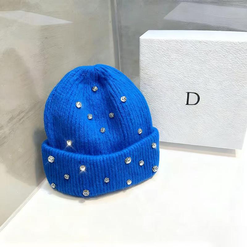 Autumn And Winter Heavy-Duty Pearl Wool Hat Pearl  Knitted Hat Warm Ear Protection