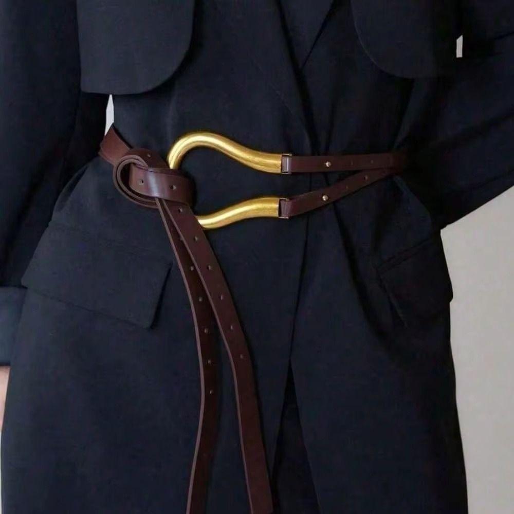 Adjustable Decorative Buckle Belt Pu Leather Lady's Knotted Belt Women's Waist Belt Daily Wear