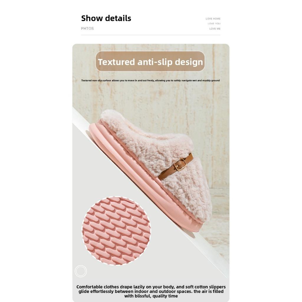 Wear Resistant, Anti Slip, Lightweight Plush Slippers with Warm and Thick Soles for Couples, Home Warming Cotton Slippers In Winter