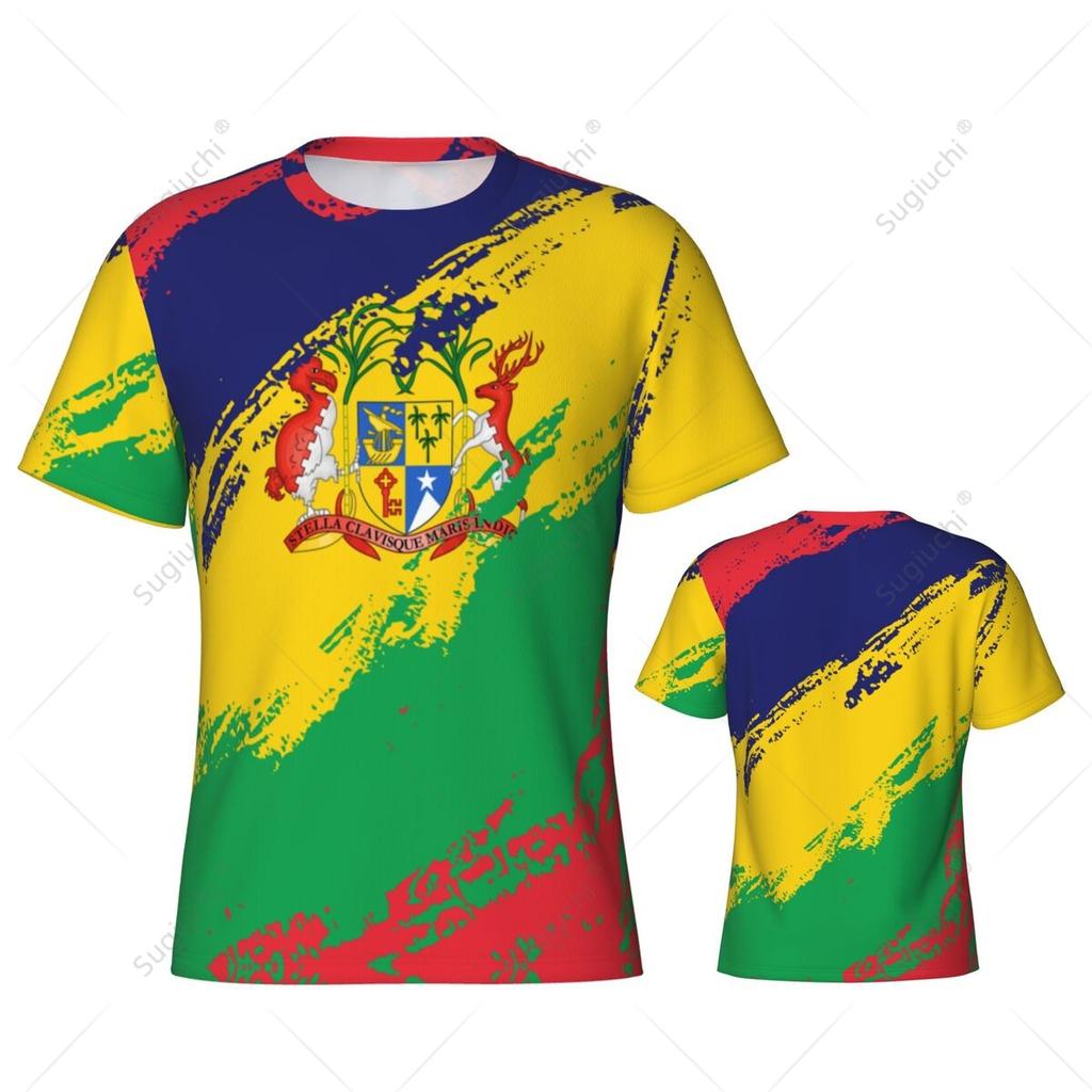 Maglietta Sportiva Aderente Uomo Colori Bandiera Mauritius Numero Nome Personalizzato T-shirt Donna Maglia Per Fan di Calcio
