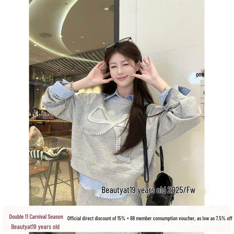 

2025 Autumn/Winter Women s College-Style Outfit: High-Sense Sweatshirt & Short Skirt Set XXL
