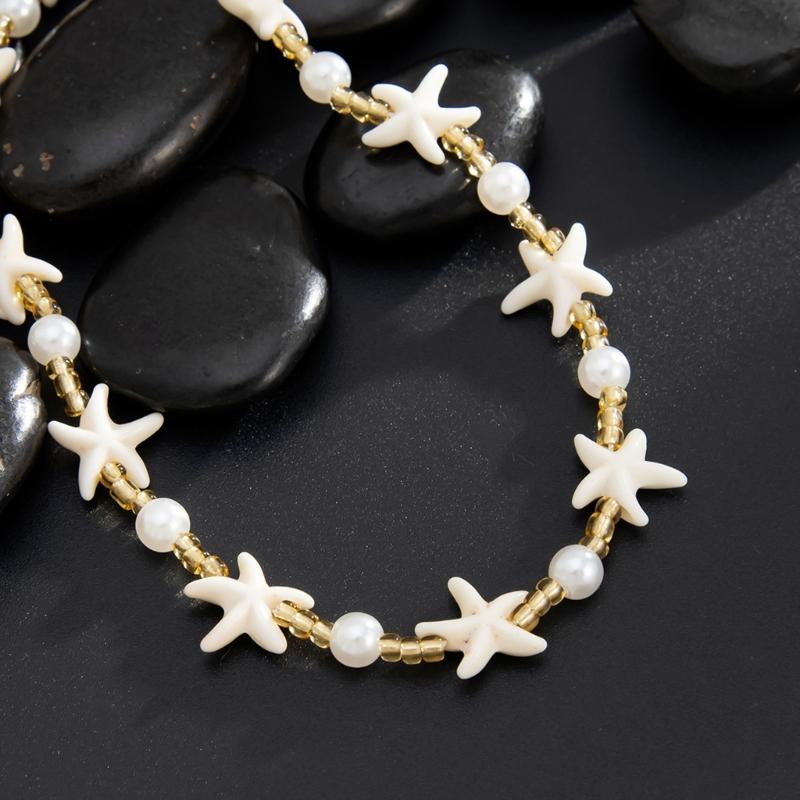 Nature Themed Adjustable Starfish Jewelry With Soft Luster Pearls Comfortable Beaded Neckchain For All Day Use