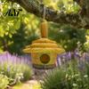 Rustic Thatched Roof Bird House Hut House, Decorative Resin Weatherproof Hanging Nest for Backyard Shelter Outdoor Garden Decor Watching Gift Lovers