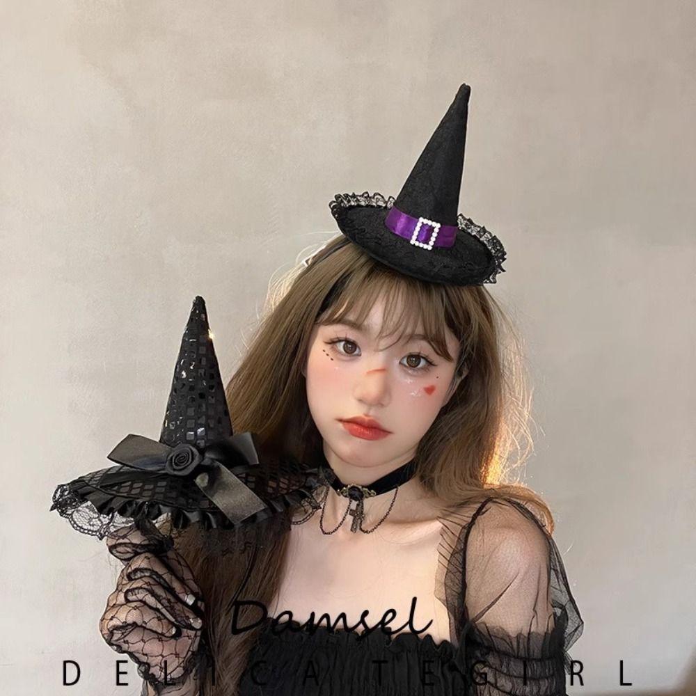 Lace Halloween Witch Hat Hair Hoop Cartoon Cone Hat Headband Halloween Party Hair Band  Photo Props