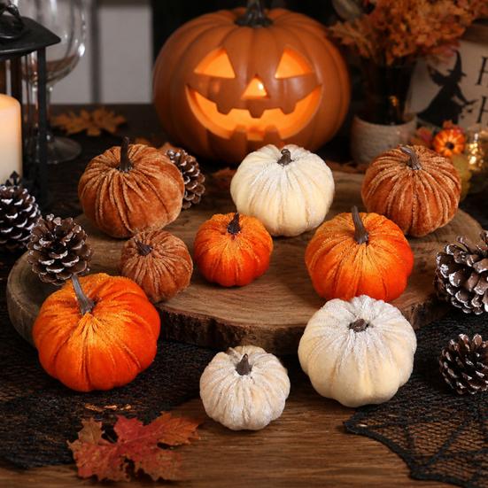 Halloween Holiday Decorative Pumpkins Small Velvet Pumpkin Thanksgiving Table Centerpiece Soft Cool Patterns