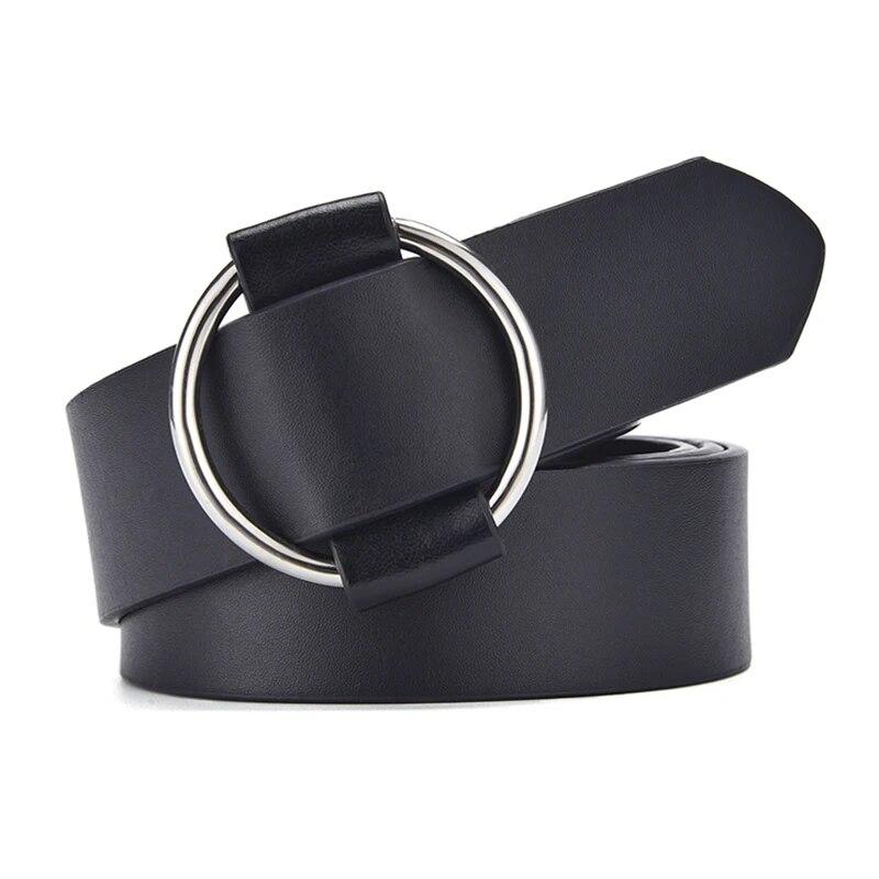 Women Belt Non Perforated Fashion Simple Round Buckle Belt Genuine Casual PU Leather Belt With Skirt Pants Jeans Women Waistband