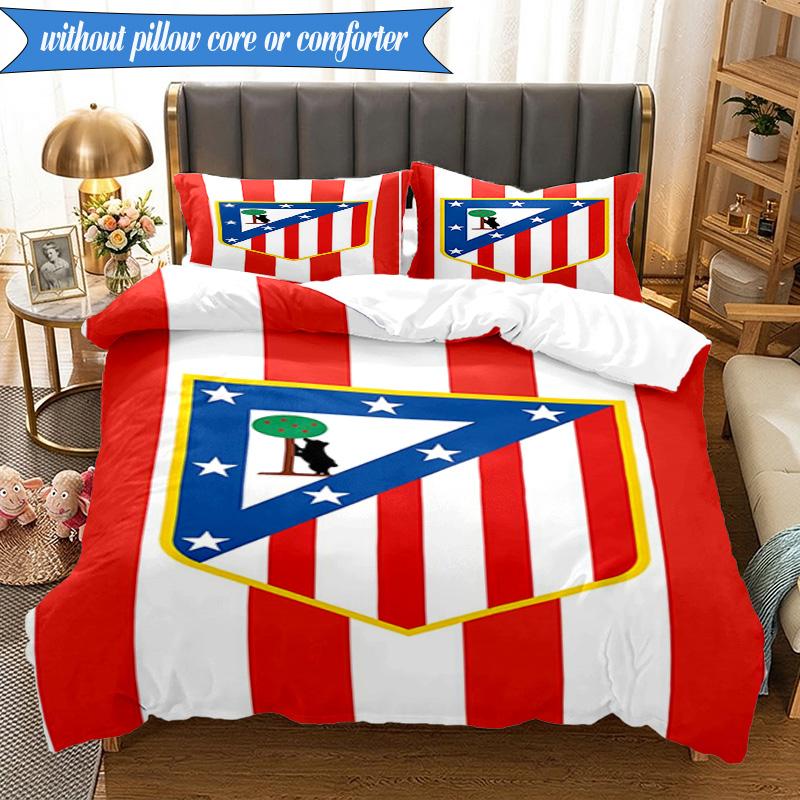 3PCS Atlético De Madrid S.A.D Printed Soft Bedding Set,Including 1pc Duvet Cover And 2pcs Pillowcases Perfect for Bedroom, Dormitory, Fan Gift