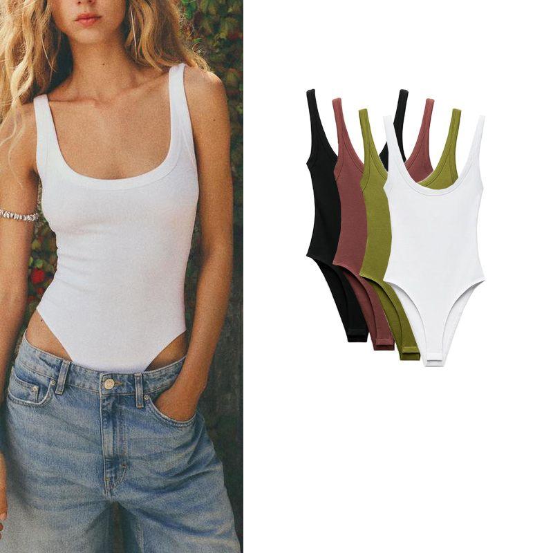 Early Autumn New Arrival Bottoming T-shirt Vest Women's Fashion Casual round Neck Wide Band Rib Jumpsuit 4424801