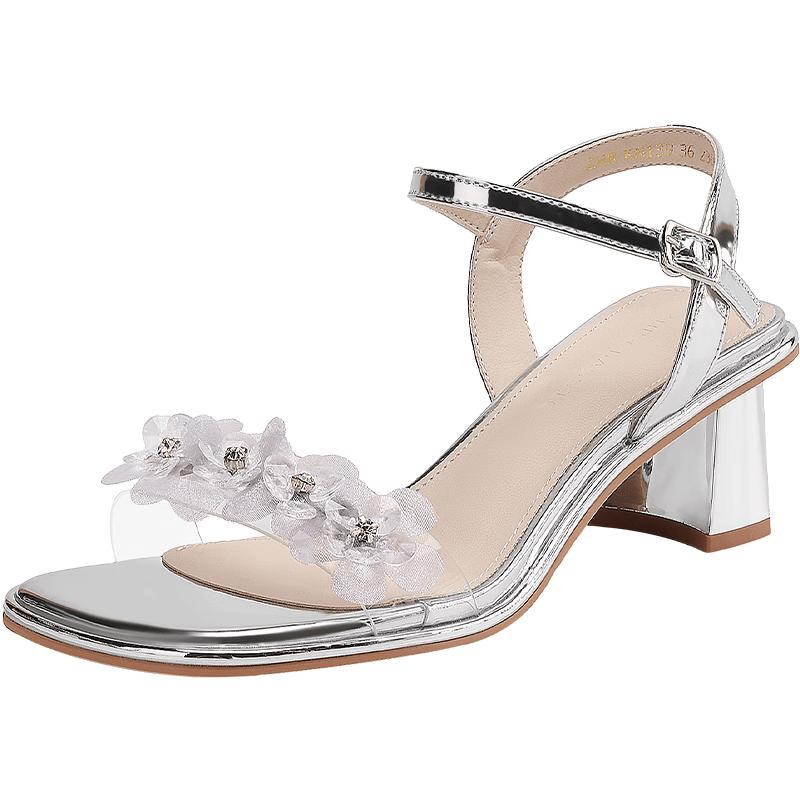 ZHR Women s Fairy Style Open Toe Chunky Heel Sandals 37 серебряный