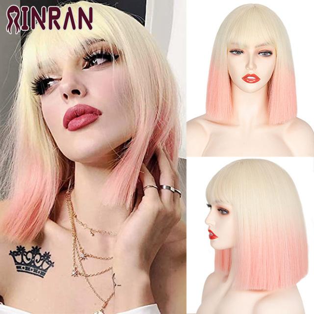 XINRAN Lange gerade weinrote Perücke mit Pony, synthetische Perücken für Frauen, hitzebeständiges Naturhaar für die tägliche Halloween-Cosplay-Party
