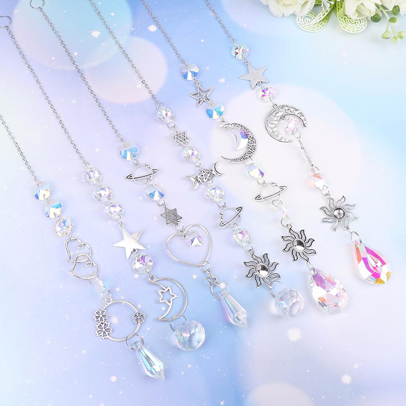 1Pc  Wind Chime Moon Sun Star Catcher Diamond Prisms Pendant Dream Catcher Rainbow Hanging Drop Home Windchime