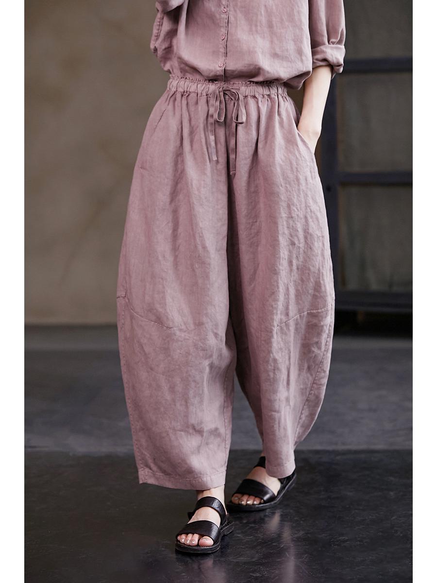 

Autumn Literary Retro Women s Pigment Pink Jade Stripe Loose Carrot Pants Large
