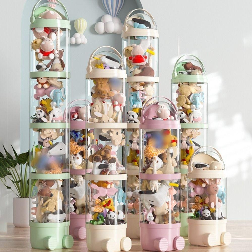 Transparent Doll Storage Box Plastic Storage Bucket New Stuffed Doll Organizer for Children Kids