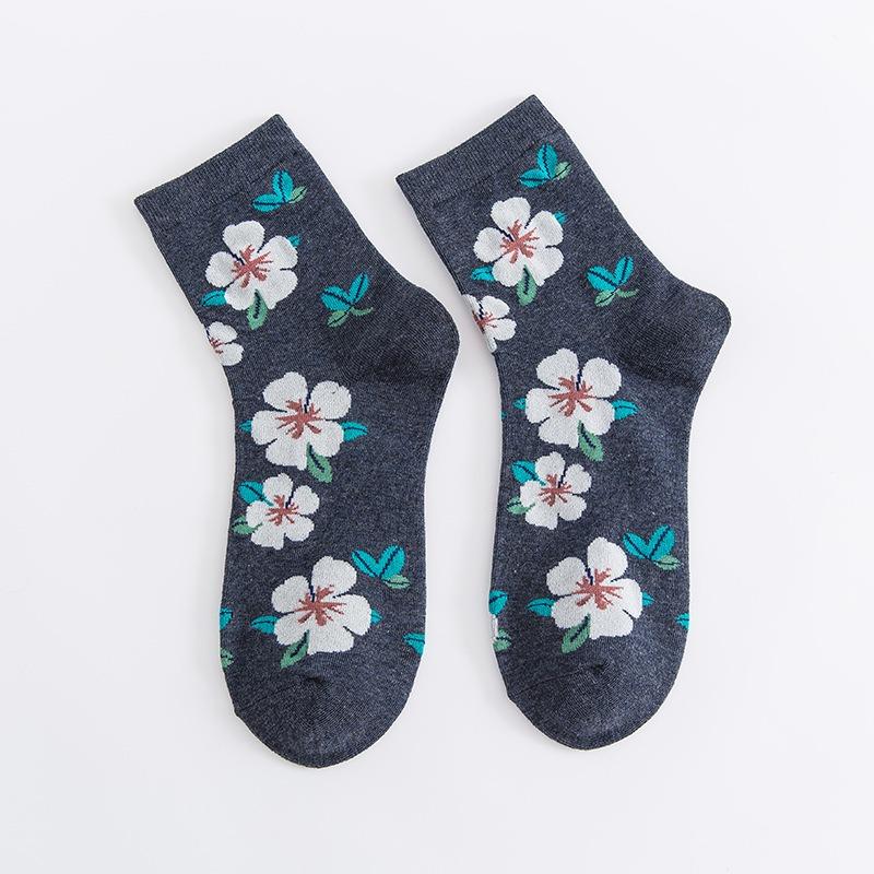 10 Pairs Women Floral Cotton Vintage Patterned Crew Middle Tube Socks Novelty Ankle Ruffled Warm Casual Sock