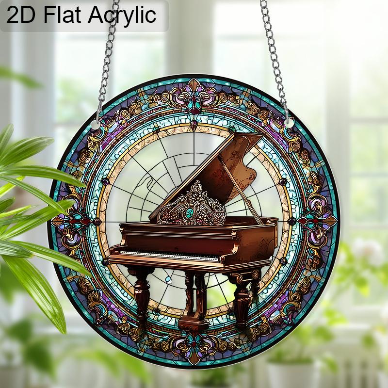 Acrylic Ornate Grand Piano Suncatcher, Stained Glass Effect Window Hanging Ornament for Music Lover Gifts