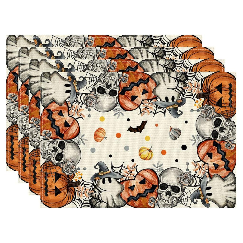 Spooky Pumpkin Floral Halloween Placemat, Heat-Proof & Anti-Scald, Festive Dining Atmosphere Placemat
