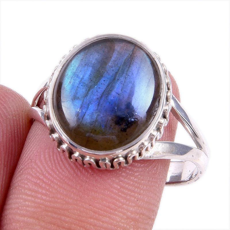 

Natural Labradorite Gemstone Handmade 925 Solid Silver Jewelry Ring Size 8 D5V94