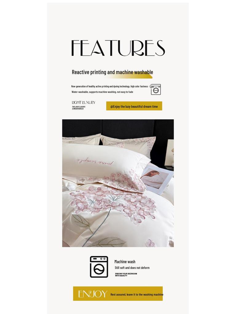 Light Luxury Skin-Friendly Embroidered Duvet Cover Set, Super Soft & Breathable, Available In Single/Double & Student Three-Piece Styles.