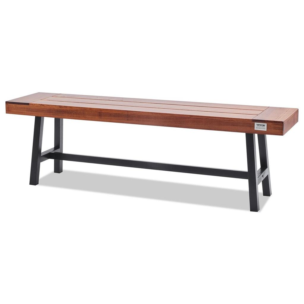 Outdoor Bench 63 in Wood Garden Bench Metal Leg Park Patio Dining Bench