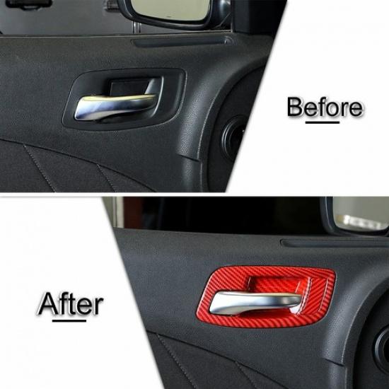Interior Door Handle Bowl Decor Cover Trim for Dodge Charger 2011+ Red Carbon