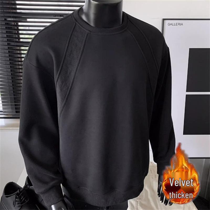 

Velvet Hoodie Men s Round Neck - American Retro Patchwork, Loose Fit, Plus Size 8XL (300 Jin) for Spring/Autumn 2025. L