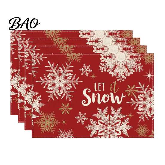 Christmas Table Mat 4Pcs Linen Placemat Set, Cartoon Snowman Gingerbread Gnome Durable Mats Mat, Heat Resistant Place for Holiday Party Placemats