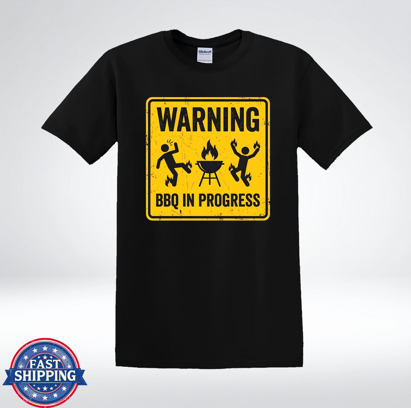 Warning BBQ In Progress Funny Grilling Barbecue Party T-Shirt M