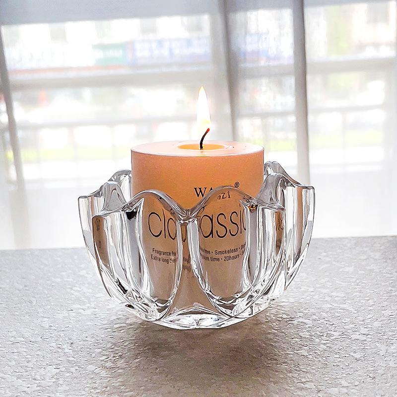 French Flower Mouth Crystal Glass Candle Holder, Transparent Candle Holder, Romantic Decoration, Household Candle Container