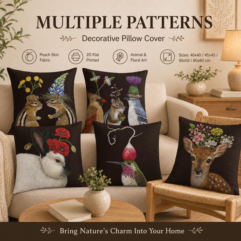 Soft Peach Skin 2D Flat Printed Cushion Cover Ethnic Bird Nordic House Throw Pillow Case For Couch Living Room Home Decor Case