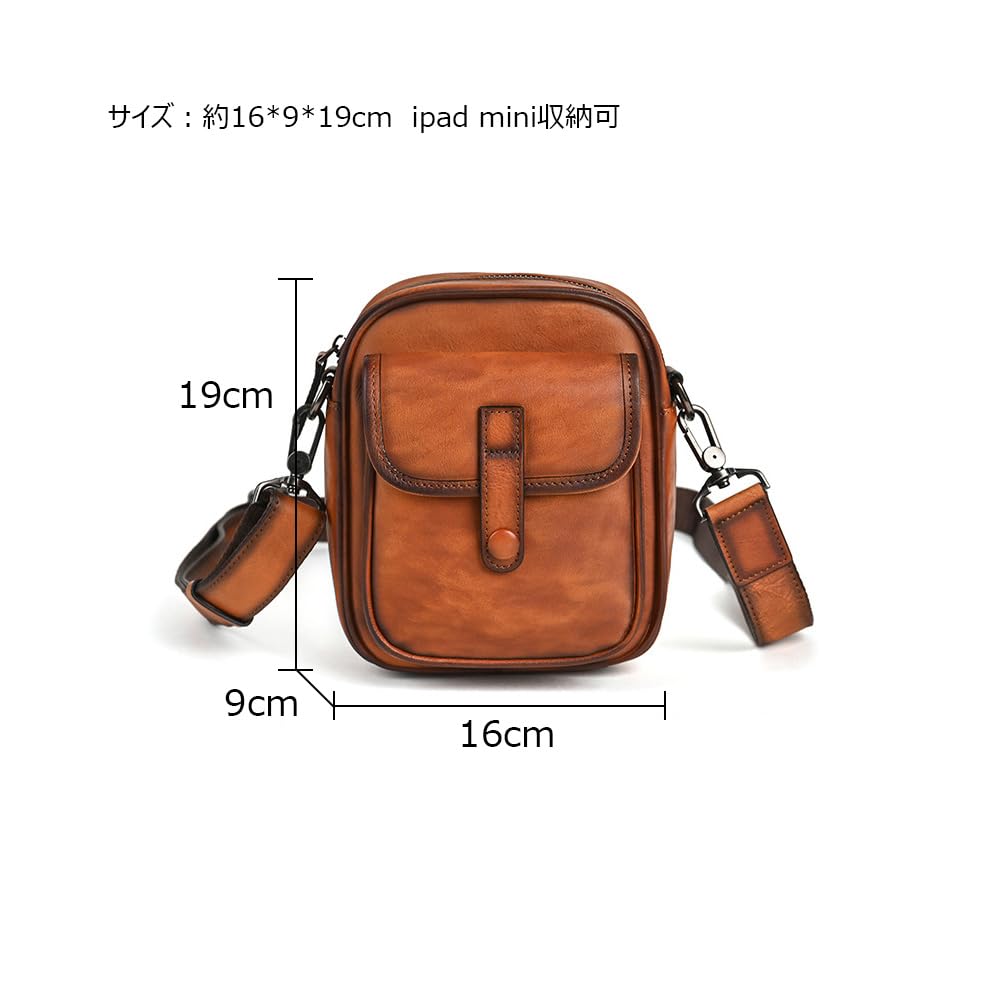 Whatna Antique-Style Tanned Natural Cowhide Leather Crossbody Bag for Men, One-Shoulder Chest Bag with Thick Leather Shoulder Strap for Commuting,