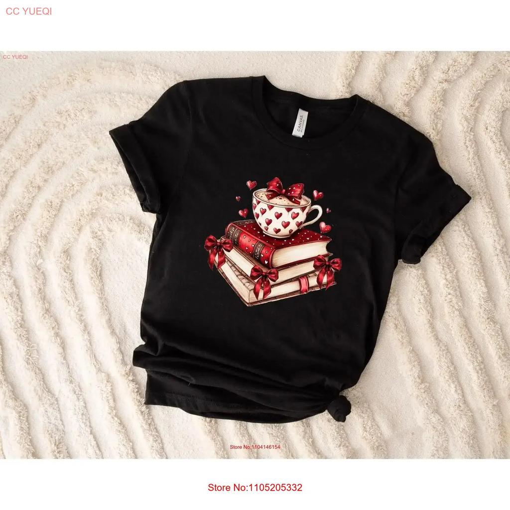 Valentines Day Sweat T Shirt Cute Heart Mug And Books Cozy Rounisextic For Book Lovers Red White Love Themed Apparel Her Vintage