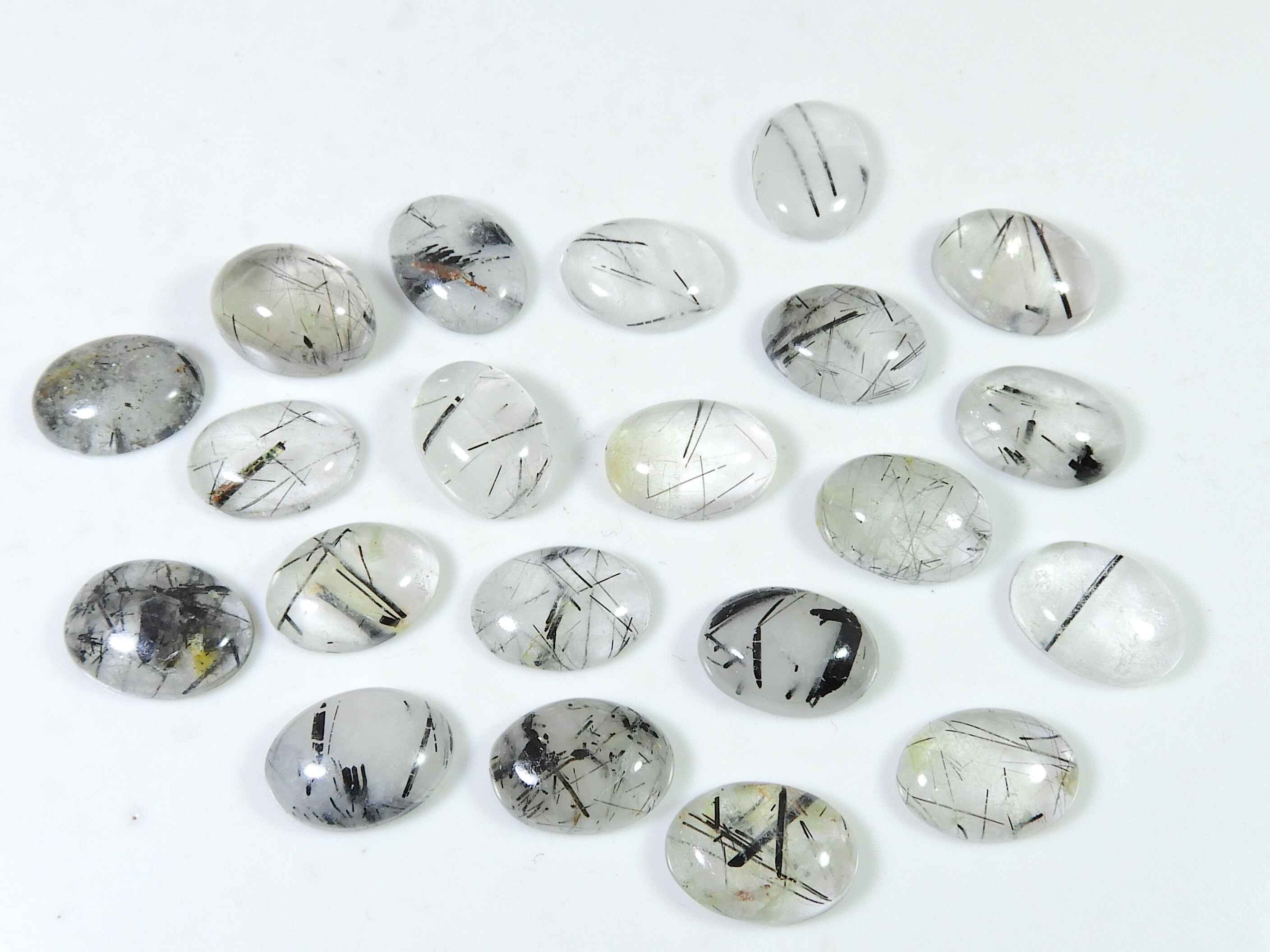 

105Cts. Black Rutile Quartz Oval Cabochon Loose Gemstone 21Pcs Lot 10X13MM RQ-1511