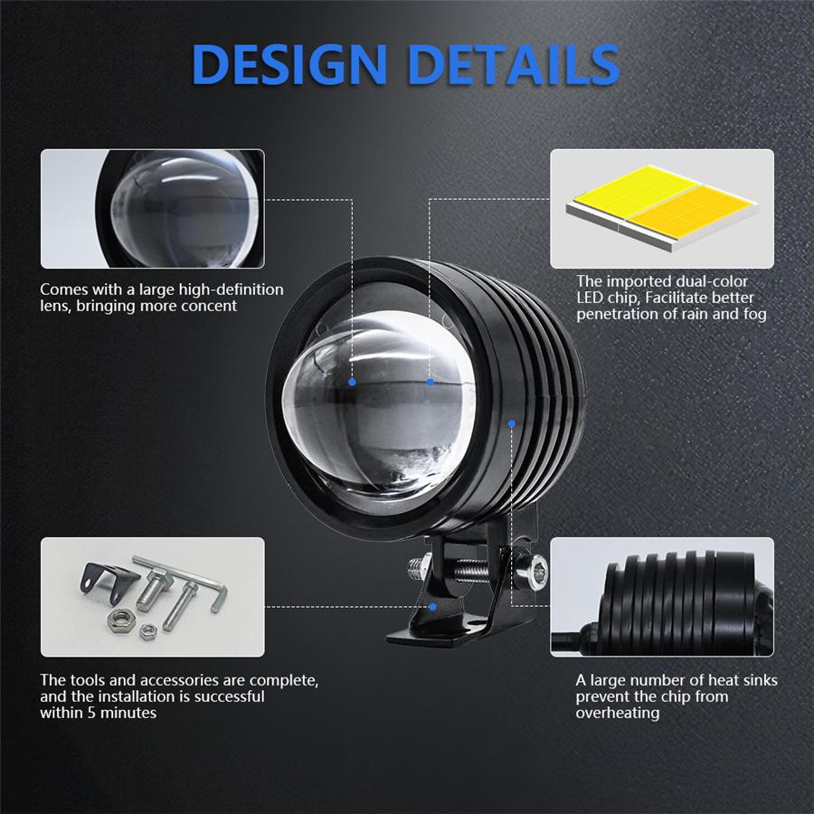 Pair 60W LED Motorcycle Fog Lights Headlight Spotlights Work Lamp Fisheye Lens