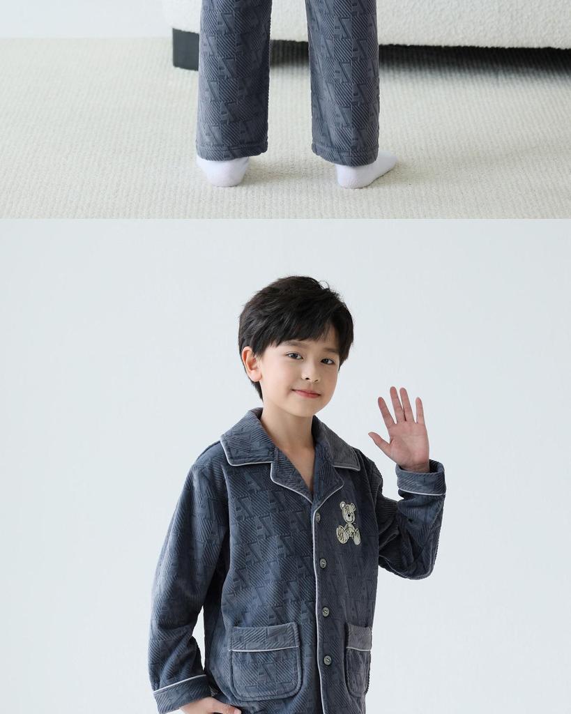Lulu Niu Boys' Thickened Fleece Pajama Set for Autumn and Winter
