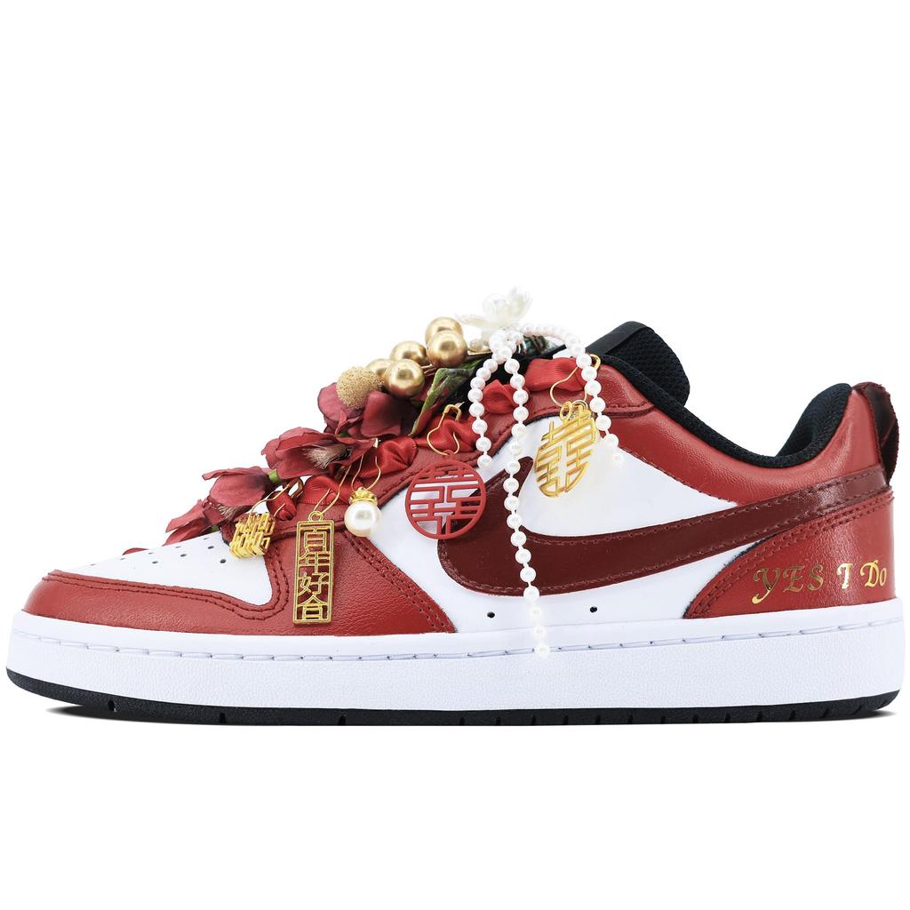 Nike Court Borough Slip Resistant Abrasion Resistant Low Top Skateboard Shoes GS Wedding Red BQ5448-115(Team349-S-BOX)