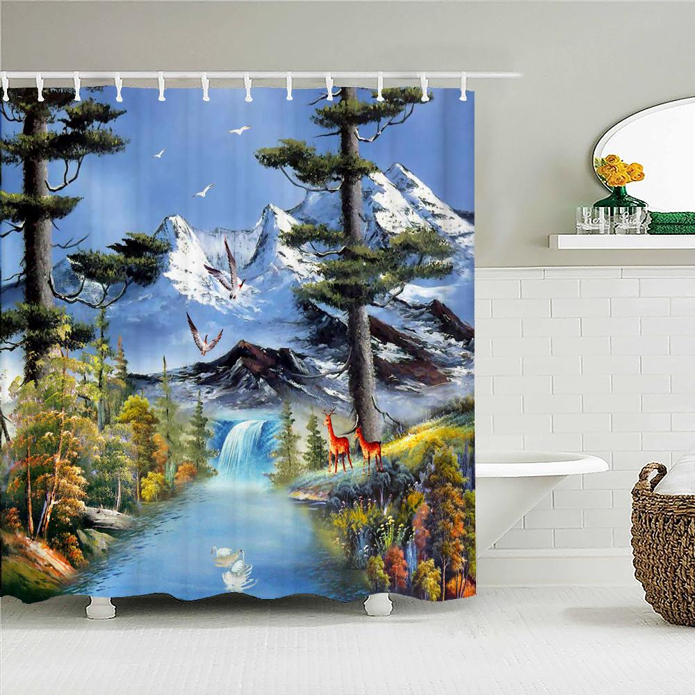 Fairy Tale Dream Forest Garden Shower Curtain Waterproof Fabric Bathroom Curtains Oil Painting Landscape Bath Screens With Hooks