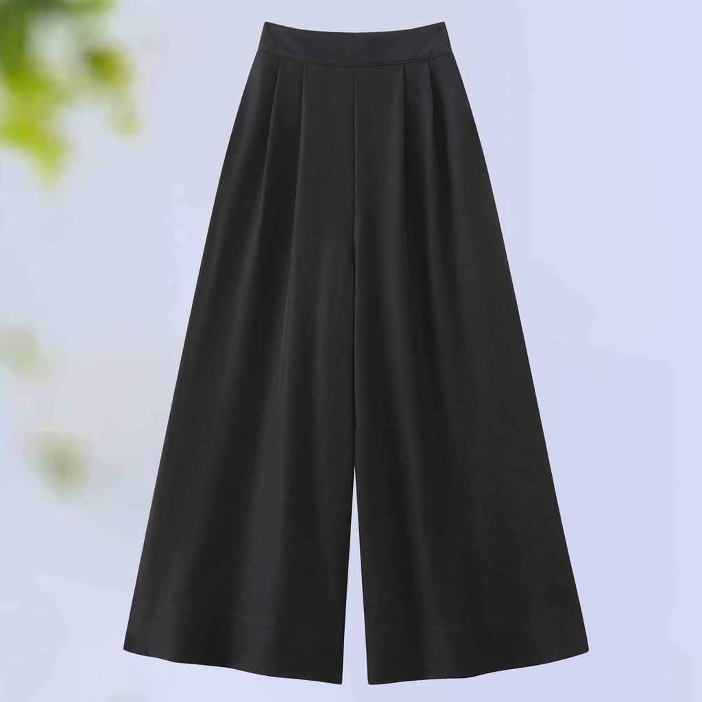 Women's New Chinese Style High-Waisted Wide-Leg Cropped Pants - Versatile, Slimming, Casual Fit for Spring and Autumn