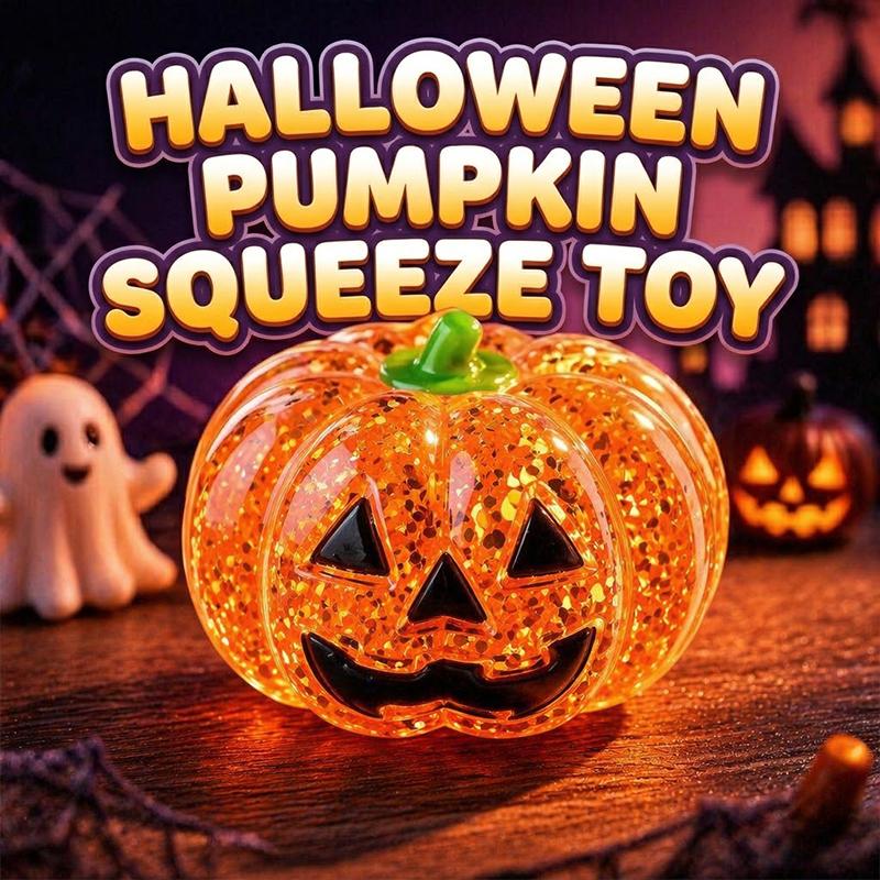 Halloween Stress Relief Glitter Pumpkin Toy Soft Squeezable Toy for Kids Classroom Rewards Halloween Party Props