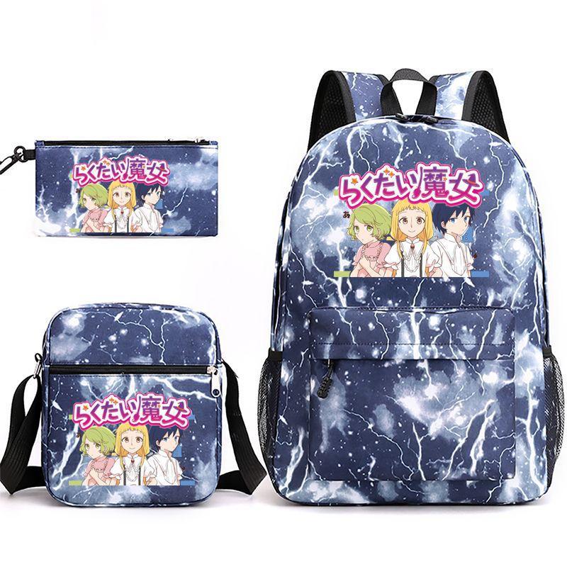 Large Capacity Schoolbag with Shoulder Strap; Student Three-piece Pencil Case Set