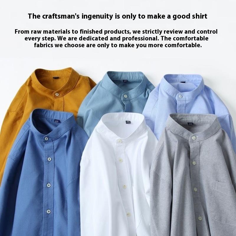 Cozy Up  Men's Banded Collar Shirts Wrinkle Free Long Sleeve Mandarin Collar Button Down Shirt