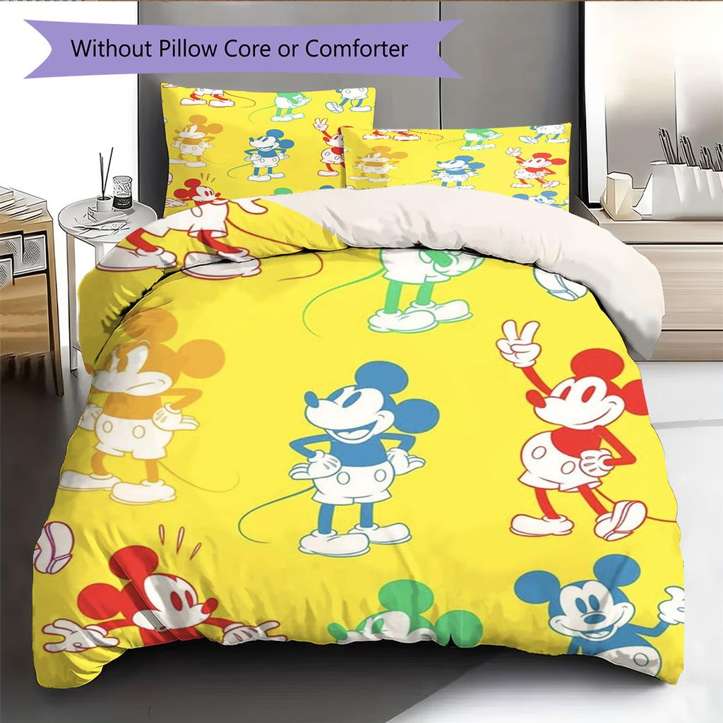 Bright Yellow Mickey Mouse Print Bedding Set, Comfortable and Warm, The Perfect Choice for Decorating A Child's Bedroom.