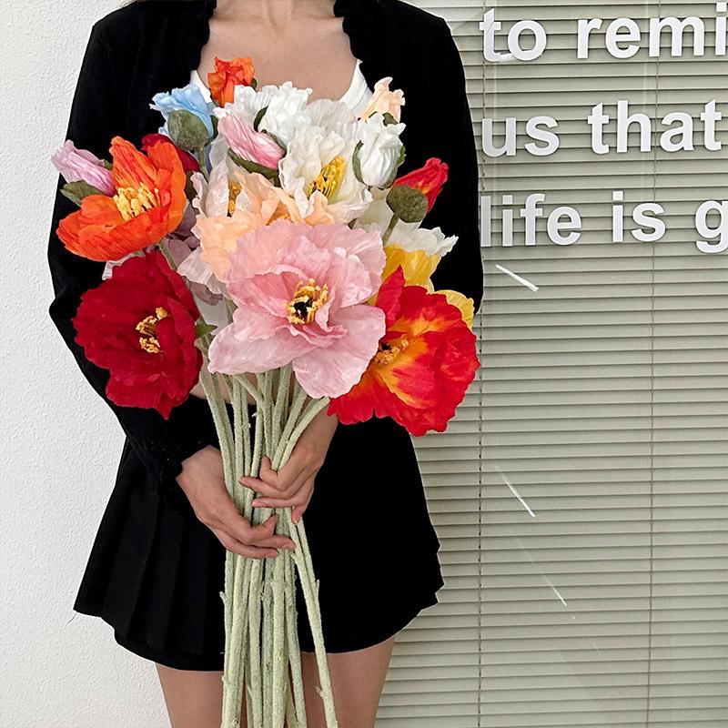 Grande Bouquet di Fiori di Papavero Artificiali per Soggiorno, Vetrine di Negozi e Oggetto di Scena per Fotografia