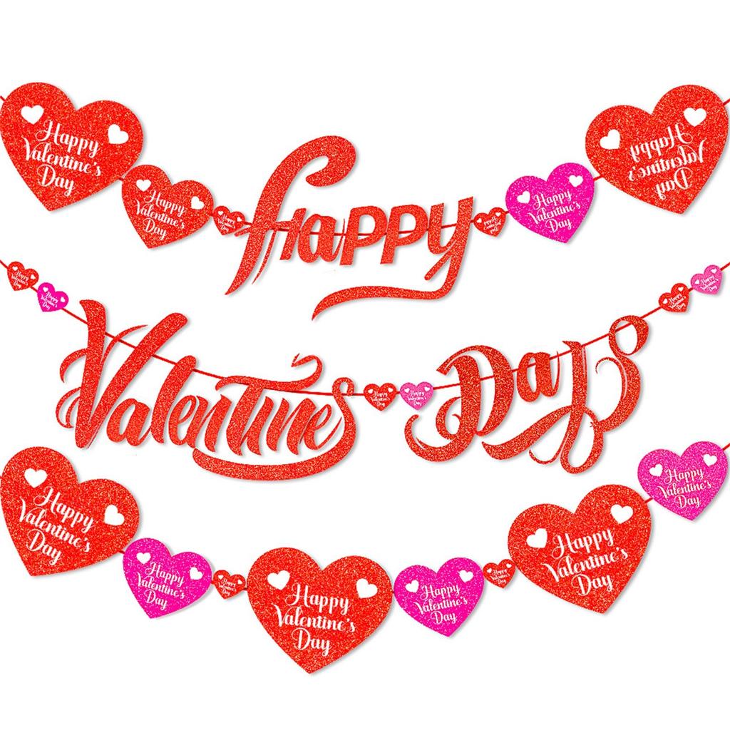 Happy Valentines Day Banner, Red Glittery Valentines Day Party Decorations, Valentines Day Garland, Valentines Photo Props, Heart Decorations