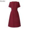 ZANZEA Womens Square Collar Short Sleeve Casual Grid Print Dress
