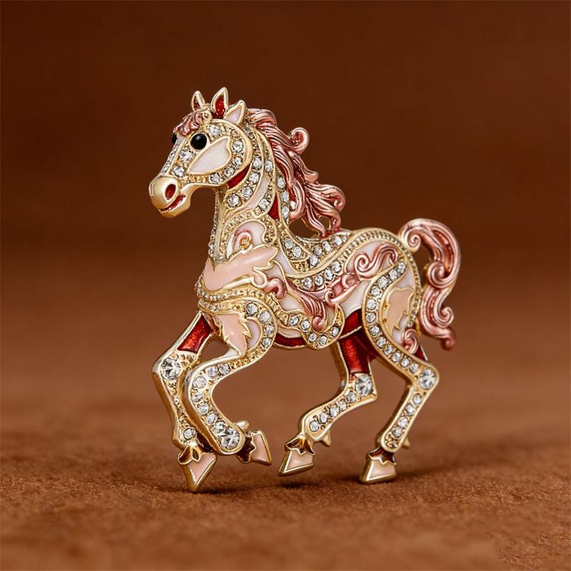 Luxury Strong Horse Brooches For Women Unisex 4-Color Elegant Enamel Animal Year Of The Horse Brooch Pins Gifts