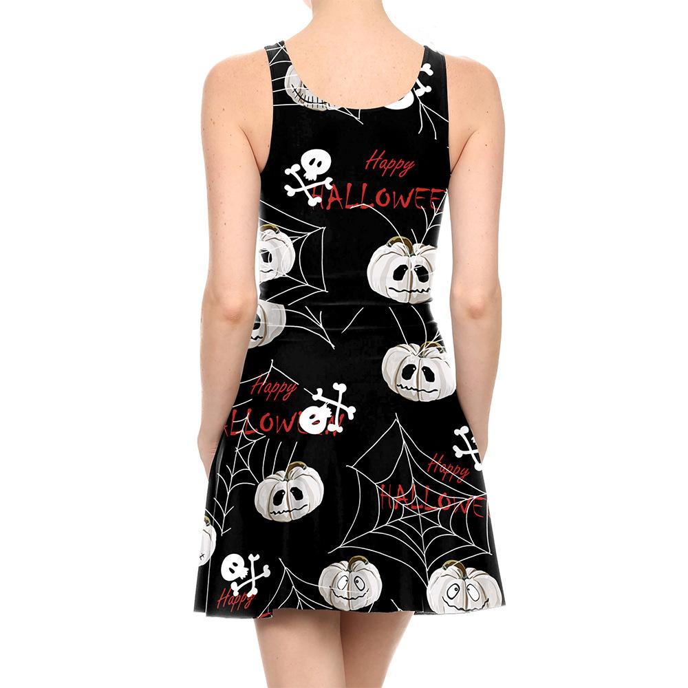 Halloween Funny Cartoon Skull Pumpkin Digital Printing Women's Clothing Slim Skinny Vest Dress 3