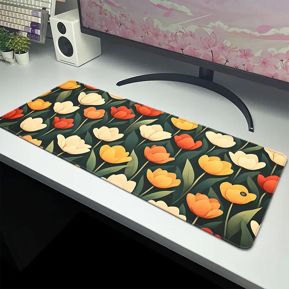 Computer-Mauspad Anime-Mausmatte xmm Große Gummi-Mausmatte Grüne Pflanze Blume Mauspad Büro-Schreibtischmatte Tastaturmatte XXL