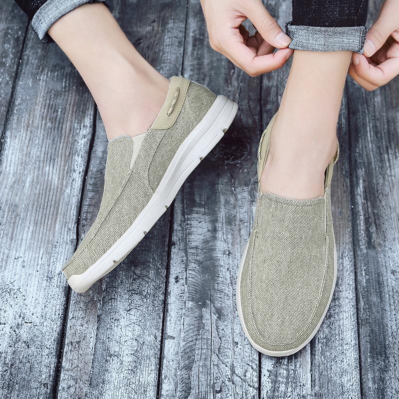 Men’s Outdoor Canvas Shoes Sneakers Driving Shoes Casual Slip On Wide Head Shoes for Farther Large Size