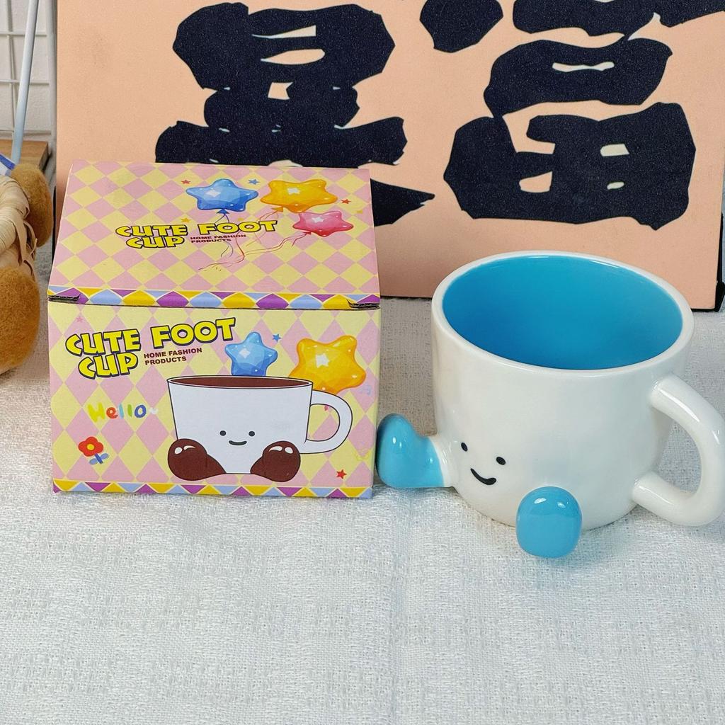 Fuß Keramiktasse Haushaltsbecher Damen Nischen-Design-Tasse Büro Trinkwasser Frühstück Kaffeetasse Geschenk
