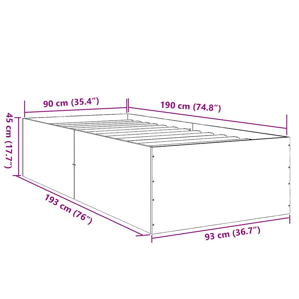 Bed Frame Smoked Oak 90 x 190 cm Engineered Wood